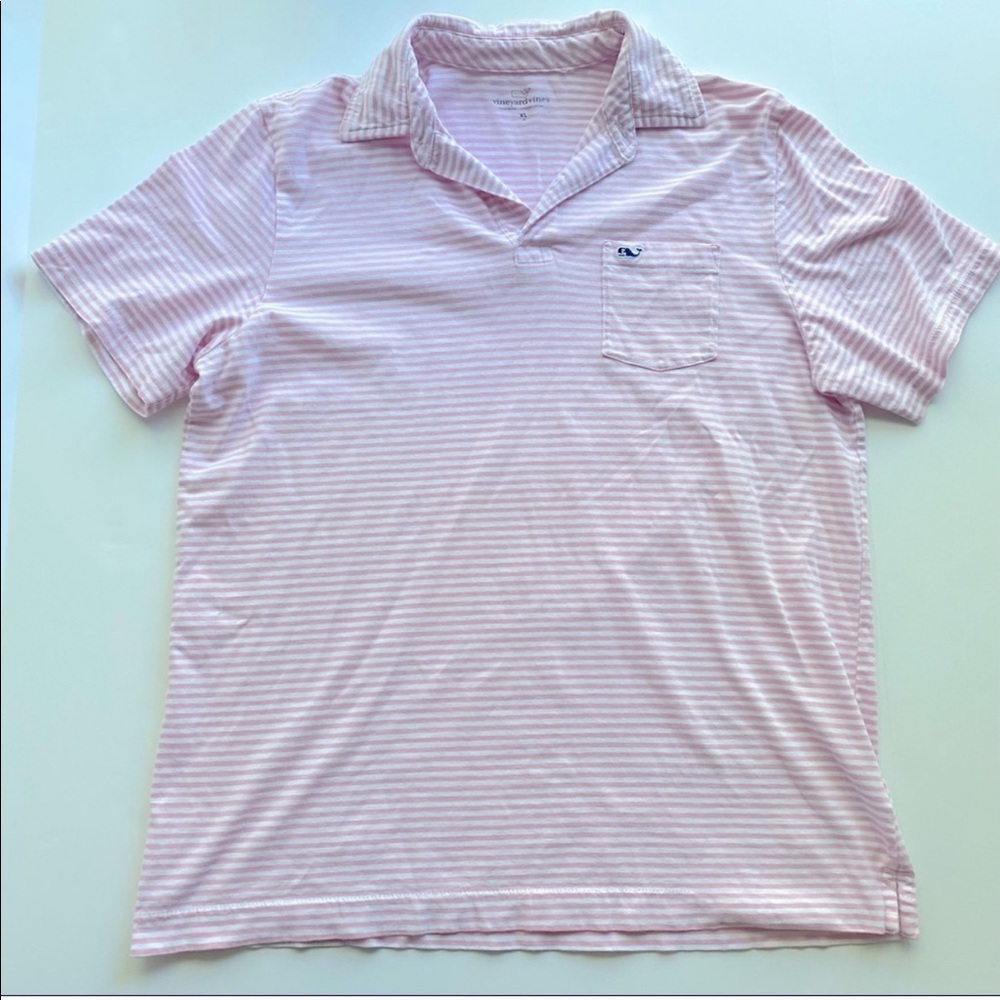 Vineyard Vines Pink and White Striped Polo Size XL